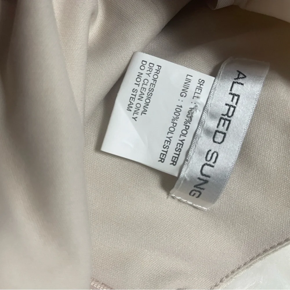 NWT ALFRED SUNG champagne Maxi Dress Jewel Neck bow accent Open-Back  SZ10 - Picture 11 of 16